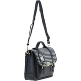 Ashwood Leather & Harris Tweed® Cloth Large Satchel Bag with Twist Lock Black/White: TW-35-12-BW