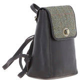 Ashwood Leather & Harris Tweed® Cloth Compact Backpack Brown/Green: TW-65-09-BG