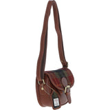 Ashwood Leather & Harris Tweed® Cloth Saddle Bag Tan/Green/Red: TW-26-08-TR