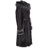 Toscana Longhaired Hood And Belted Shearling Coat Black/ Brissa: LP 24