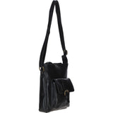 Compact Leather Messenger Bag with Front Buckle Pocket Black: TL-005