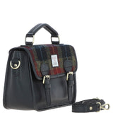 Ashwood Leather & Harris Tweed® Cloth Satchel Bag Black/Green/Red: TW-68-07-BR