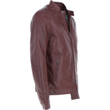 Ashwood Leather Mandarin Collar Biker Jacket Burgundy: AMJ-31