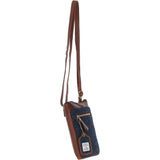Authentic Ashwood Leather & Harris Tweed® Cloth Crossbody Bag Tan/Navy: TW-29-011-TN