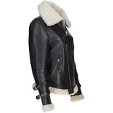 Ladies Sheepskin Aviator Jacket with Faux Fur Lining Brown: 2419