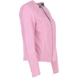 Women's Collarless Leather Fashion Jacket Pink: AWL-284
