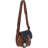 Ashwood Leather & Harris Tweed® Cloth Saddle Bag Tan/Navy: TW-26-011-TN