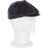 Men's Small Fitting 8 Panel Leather Flat Cap Black: CAP 00