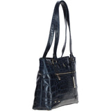 Velutto Eleganza' Zip Mid Section Real Leather Shoulder Bag Navy/croc: 52234