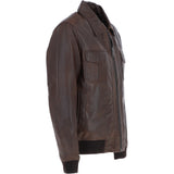Men's Real Leather Bomber Jacket with Brando Collar Aq Brown: AWM-Pointer