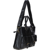 Executive Leather Laptop Bag with Buckle Pockets Black: TL-008