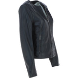 Collarless Ladies Casual Leather Jacket Black: AWL-1282