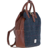 Ashwood Leather & Harris Tweed® Cloth Multi-Pocket Backpack Tan/Navy: TW-66-11-TN
