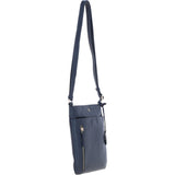 Exquisite Genuine Leather Crossbody Flat Bag with Golden Accents Dark Blue: 64255