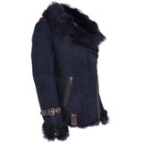 Womens Luxury Side Zip Toscana Suede Sheepskin Pilot Jacket Ombre Blue: KB-806
