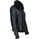 Ladies Sheepskin Aviator Jacket with Faux Fur Lining Black: 2419