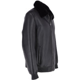 Luxury  Sheepskin Pilot Bomber Jacket With A Mink Collar  Black: MP 41