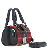 Ashwood Leather & Harris Tweed® Cloth X-Small Barrel Bag Black/Red: TW-60-14-BR