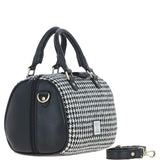 Ashwood Leather & Harris Tweed® Cloth Medium Barrel Bag Black/White: TW-62-12-BW