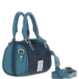 Ashwood Leather & Harris Tweed® Cloth X-Small Barrel Bag Teal/Navy: TW-60-16-TN