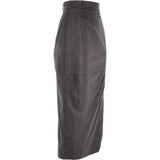 Women's Long 31 Inch Leather Skirt With Open Front Slit  Brown : Sandra Skirt