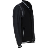 Ashwood Leather Men’s Wool and Leather Bomber Jacket with Striped Collar in Black: AWM-8