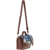 Ashwood Leather & Harris Tweed® Cloth Small Satchel Bag with Twist Lock Tan/LT Blue: TW-33-05-TB