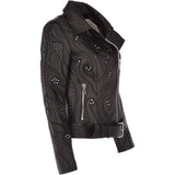 Ladies Vegetable Tanned Leather Studded Biker Jacket: Z 158