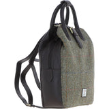 Ashwood Leather & Harris Tweed® Cloth Multi-Pocket Backpack Brown/Green: TW-66-09-BG