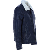 Ashwood Men’s Real Leather Puffer Jacket in Regular Fit with Faux Fur Collar Navy: AWM-Puffer