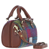 Ashwood Leather & Harris Tweed® Cloth Small Barrel Bag Tan/Purple: TW-61-13-TP