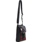 Ashwood Leather & Harris Tweed® Cloth Crossbody Bag Black/Green/Red: TW-24-07-BR