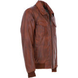 Men's Real Leather Bomber Jacket with Brando Collar Tan: AWM-Pointer