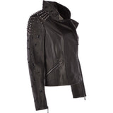 Ladies Vegetable Tanned Leather Studded Biker Jacket Black: DC 648