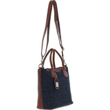 Versatile Ashwood Leather & Harris Tweed® Cloth Shoulder Bag Tan/Navy: TW-22-011-TN