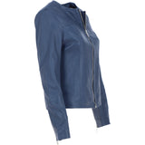 Women's Collarless Leather Fashion Jacket Purple: AWL-284