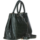 Three Sections Veggie Tanned Leather Bag Green/croc: DM3