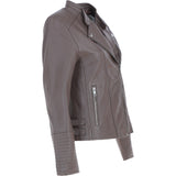 Leather Biker Jacket Taupe: N-31