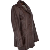 Womens Single Breasted Leather Coat Mid Brown/app: ESMARALDA