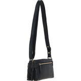 Two Section Zip Top Leather Crossbody Bag Black: K-44