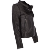 Ladies Vegetable Tanned Leather Studded Biker Jacket Black: ZB 255