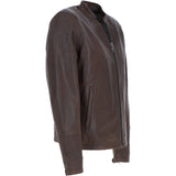 Mens Leather Biker Jacket Aq Brown: BR FONS-1