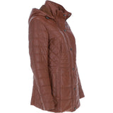 Women’s Genuine Leather Quilted Hooded Jacket by Ashwood Leather in Tan: Walbusch