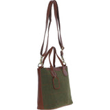 Versatile Ashwood Leather & Tweed Shoulder Bag Tan/Green Check: TW-22-010-TGNH