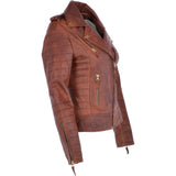 Women's Leather Biker Jacket Tan: 2741
