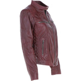 Leather Biker Style Jacket Burgundy : Awl-1201