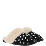 Women's Classic  Suede Sheepskin Slippers Black/Silver: FEN-LADIES SLIPPERS