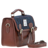 Ashwood Leather & Harris Tweed® Cloth Small Satchel Bag Tan/Navy: TW-67-11-TN