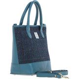 Ashwood Leather & Harris Tweed® Cloth Large Grab Bag Teal/Navy: TW-64-16-TN