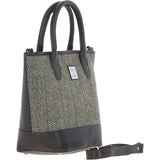 Ashwood Leather & Harris Tweed® Cloth Large Grab Bag Brown/Green: TW-64-09-BG
